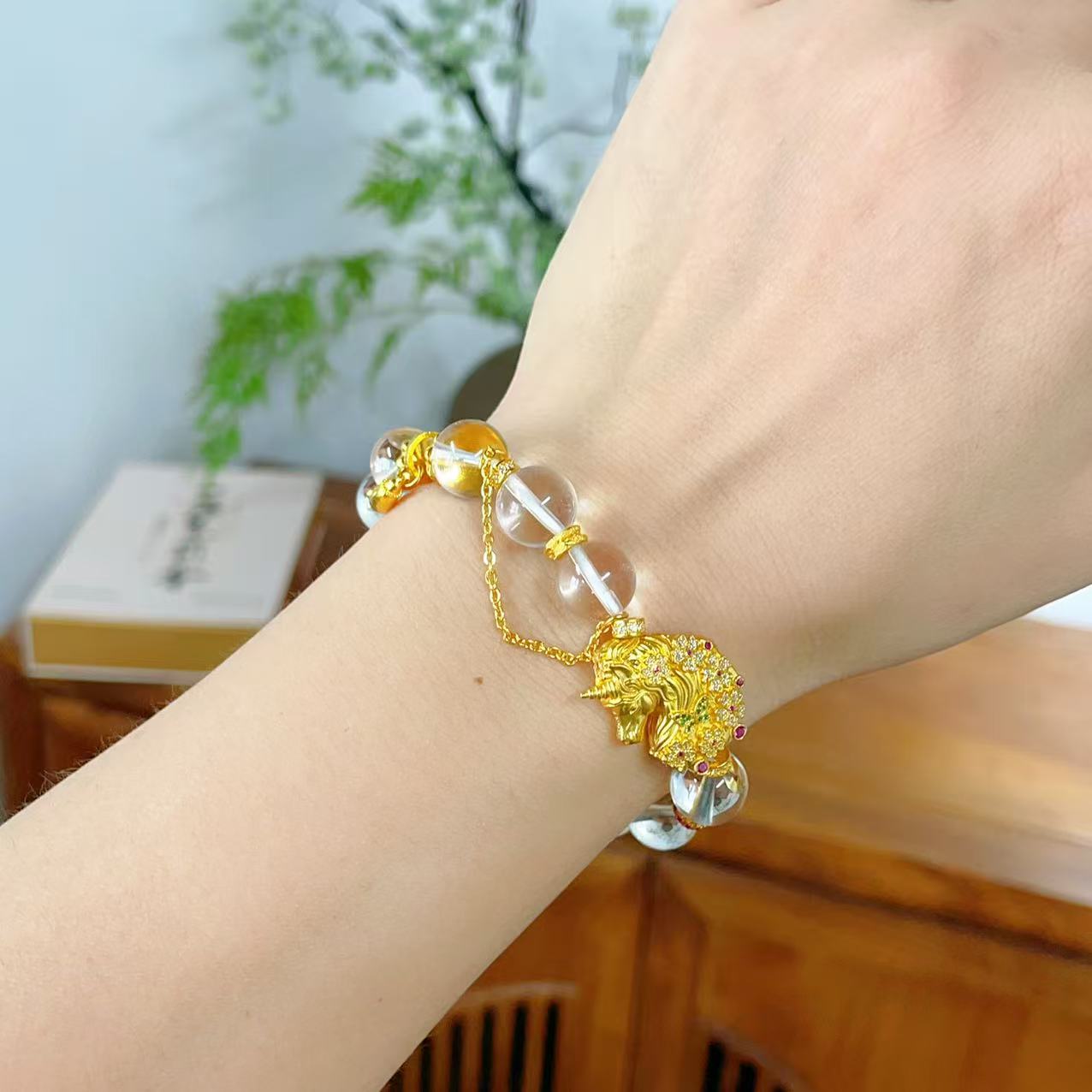 【原创设计】足金 独角兽设计款水晶手串26.02克