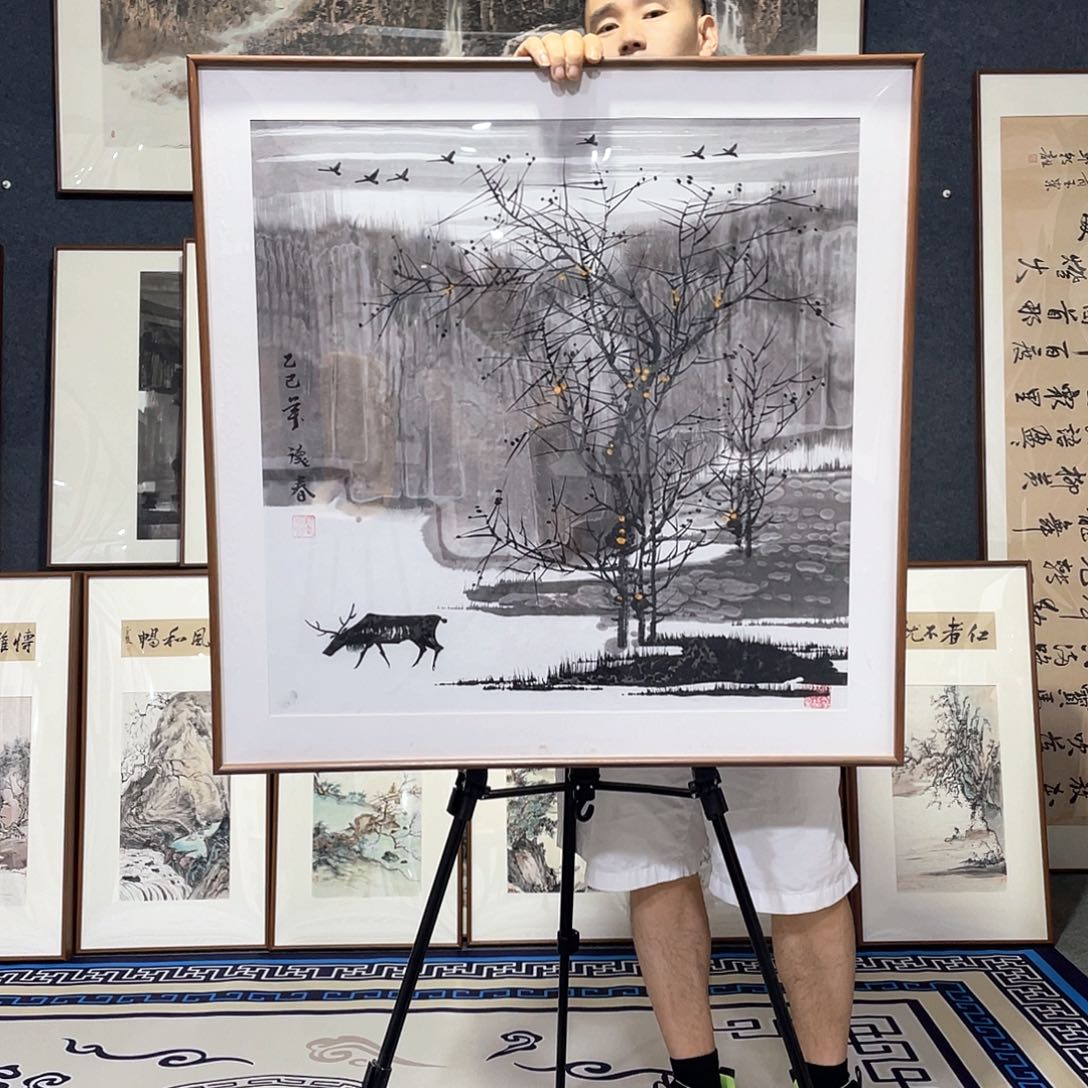 国画手绘画作品带框