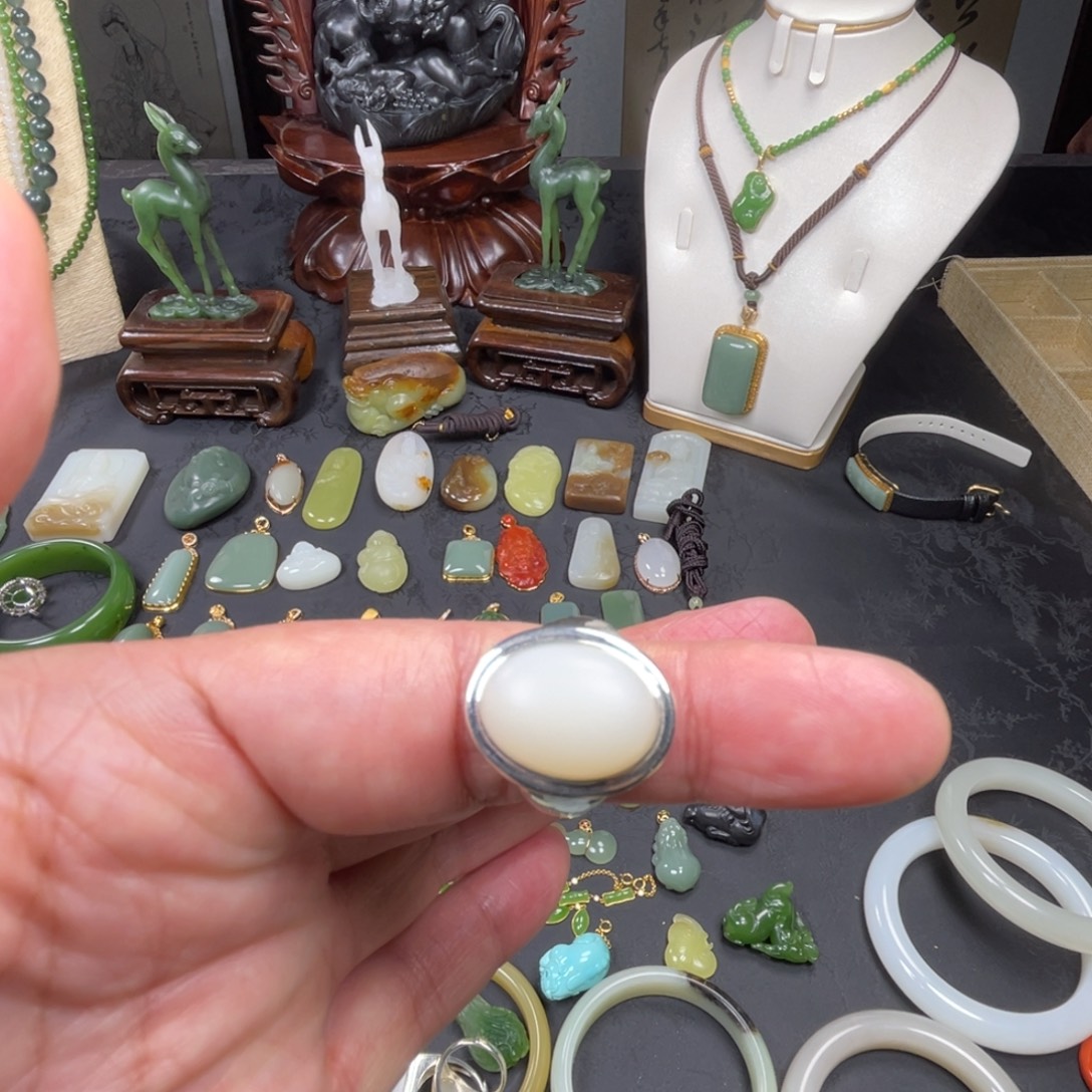 ****y和田玉银S925镶嵌戒指