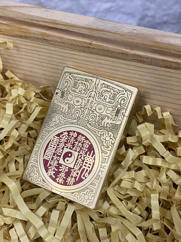 短款5.5cm山鬼花钱不掉色黄铜一体超薄朗声男士打火机复古刻字