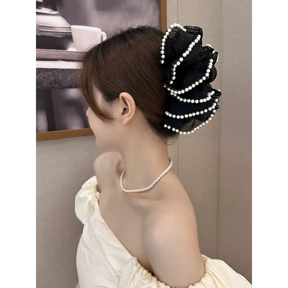 小香风抓夹女新款后脑勺蝴蝶结发夹超大号鲨鱼夹发饰头饰夹子3590