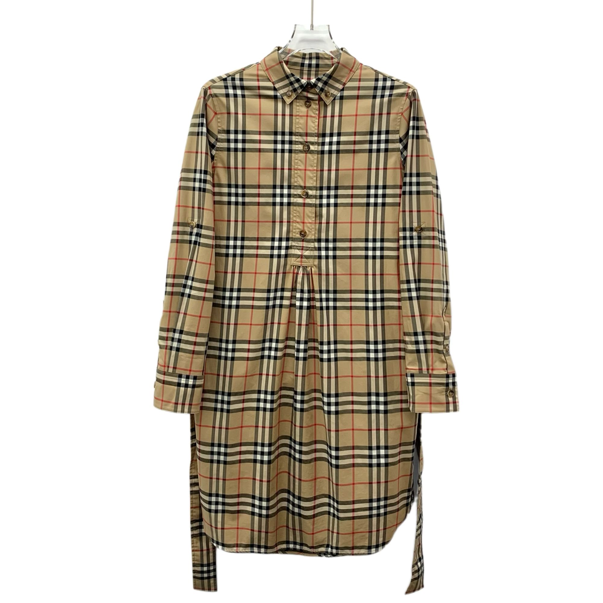 99新 BURBERRY/博柏利 KW0346 棕色经典格纹棉质连衣裙 38 S码 