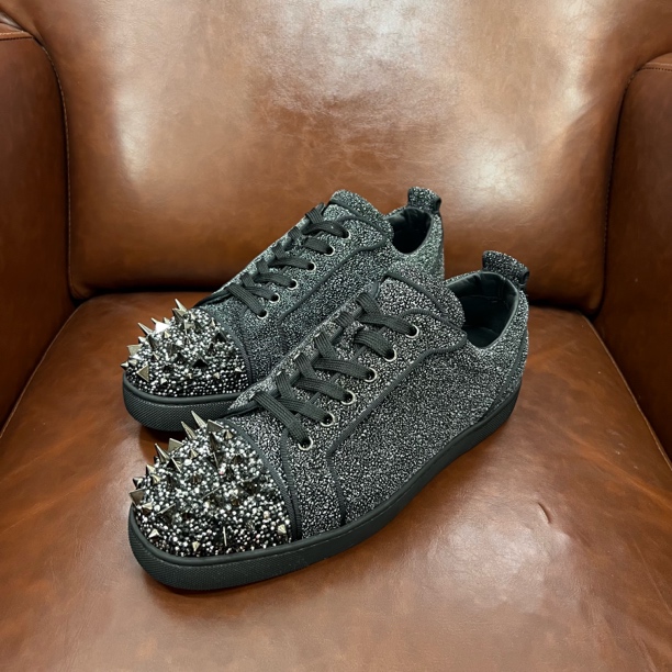99新 Christian Louboutin/克里斯提·鲁布托 黑色满钻板鞋42.5码