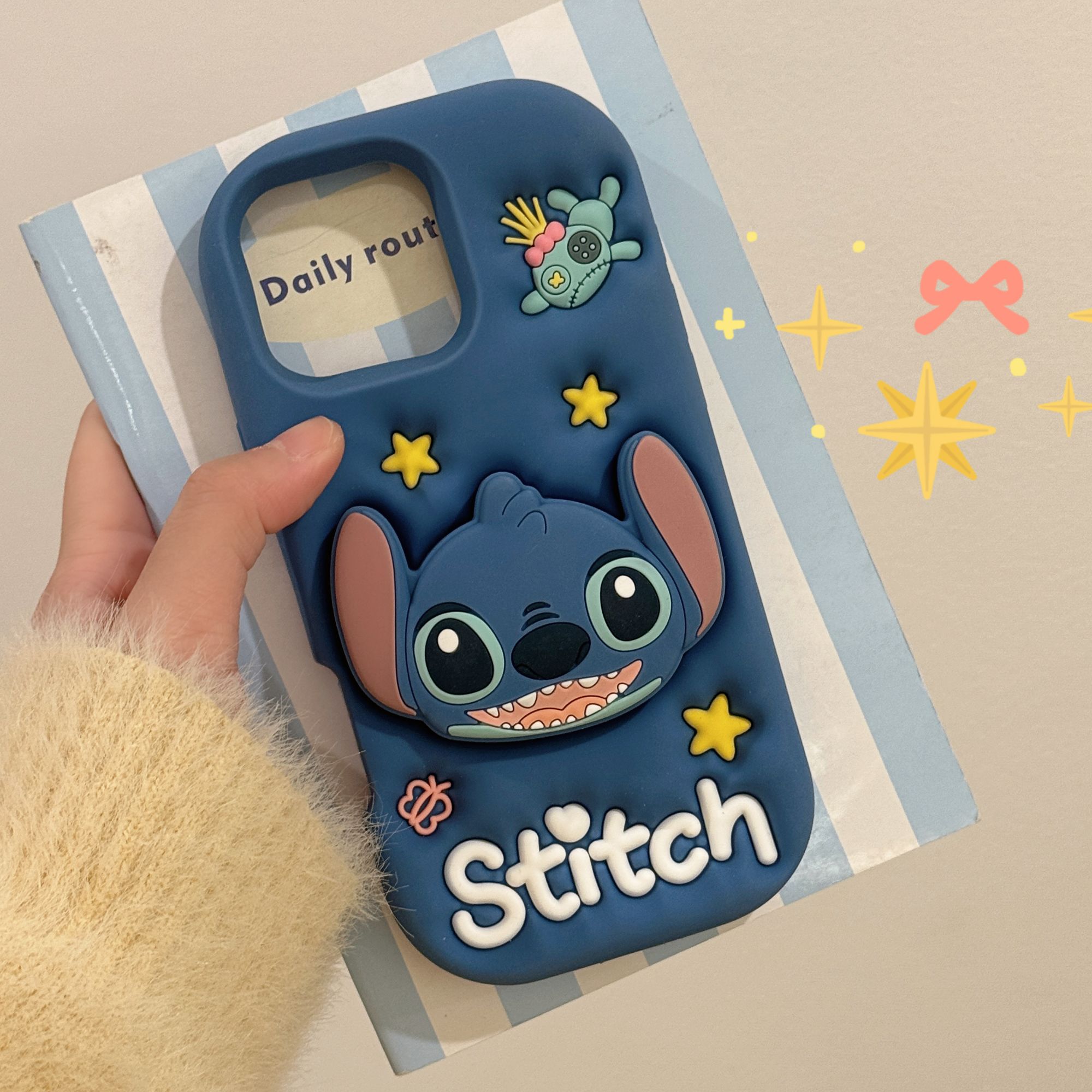 苹果|史迪仔支架适用iPhone17卡通ins可爱16pro立体软硅胶手机壳