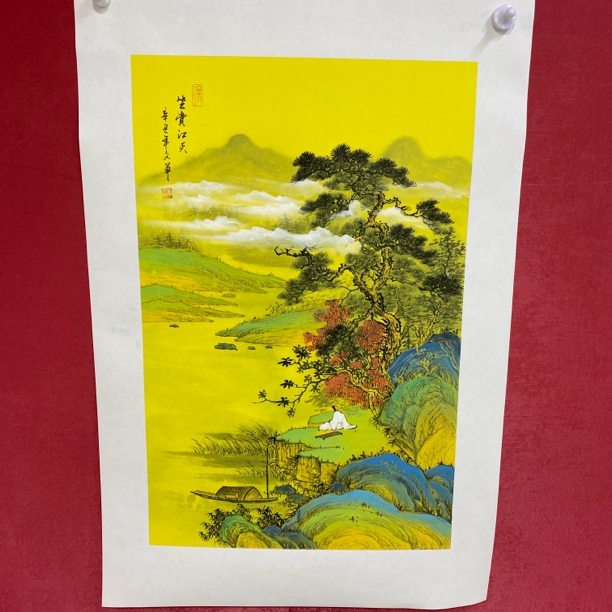 李文军四尺三开山水作品