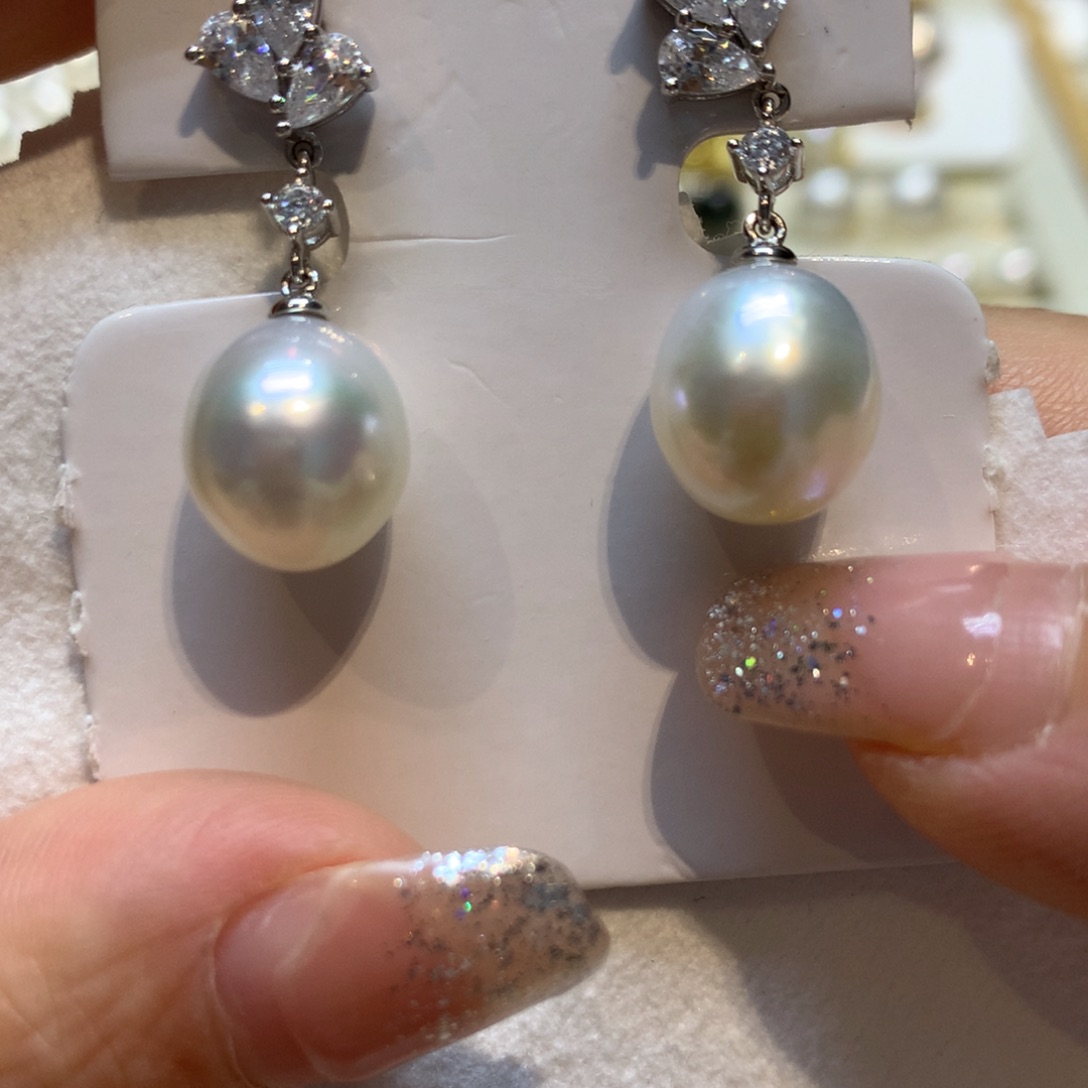 银S925镶嵌海水珍珠耳饰