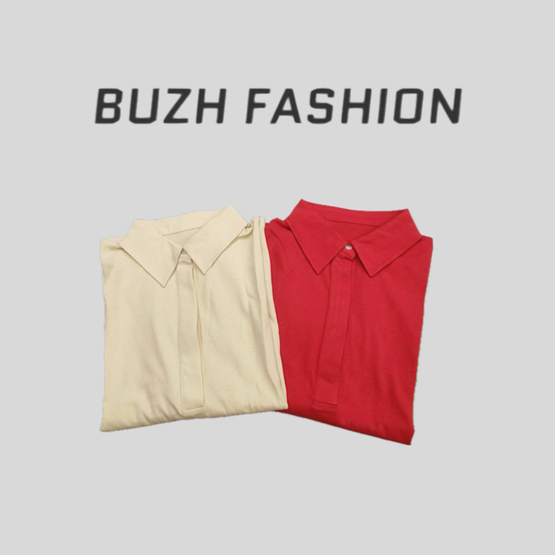 BUZH早秋新款极简知识份子做旧洗水Polo领长袖T恤宽松