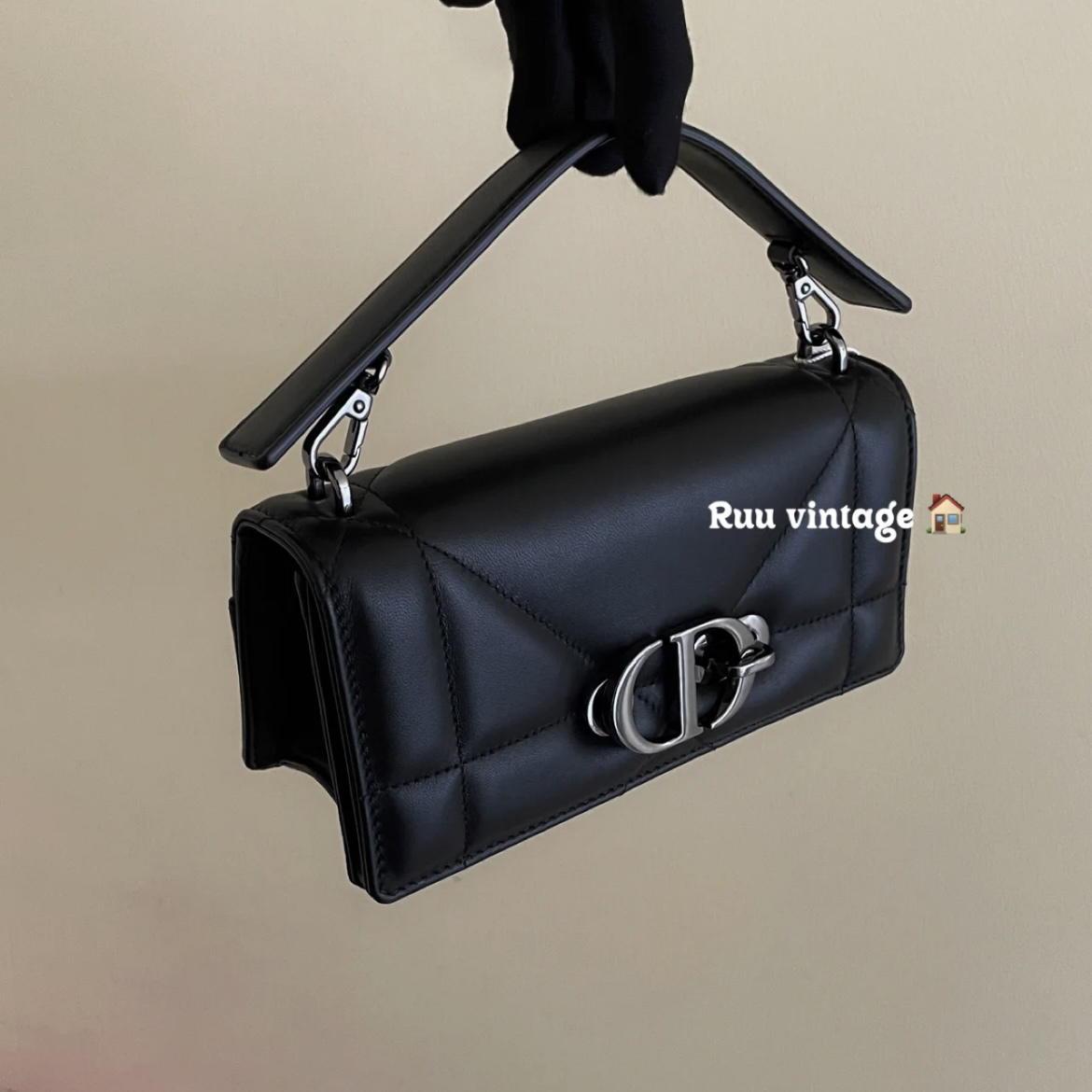 95新 DIOR/迪奥 蒙田30黑银羊藤格纹翻盖手柄手提单肩斜挎包6737