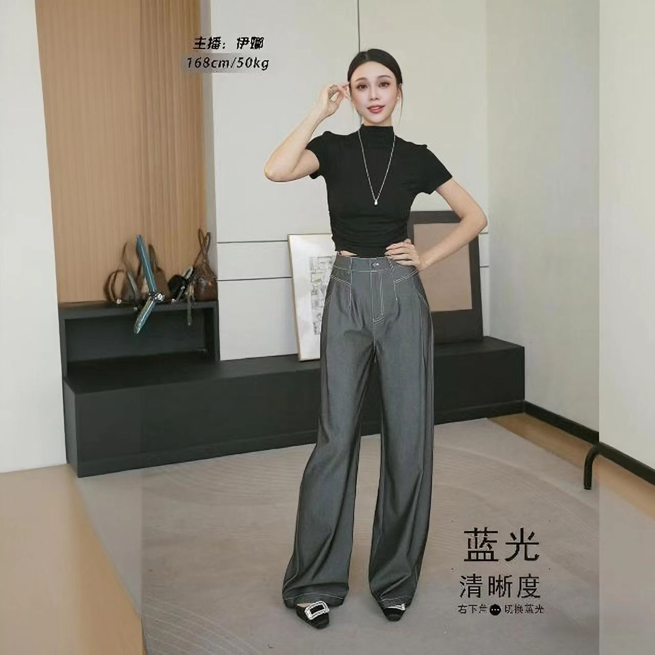 2025新款必备天丝亚麻直筒阔腿裤锻面人字纹显瘦时髦A077