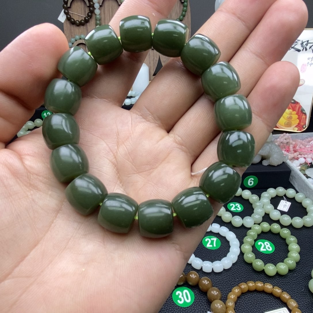 和田玉手链未镶嵌若羌青黄口直切卡14