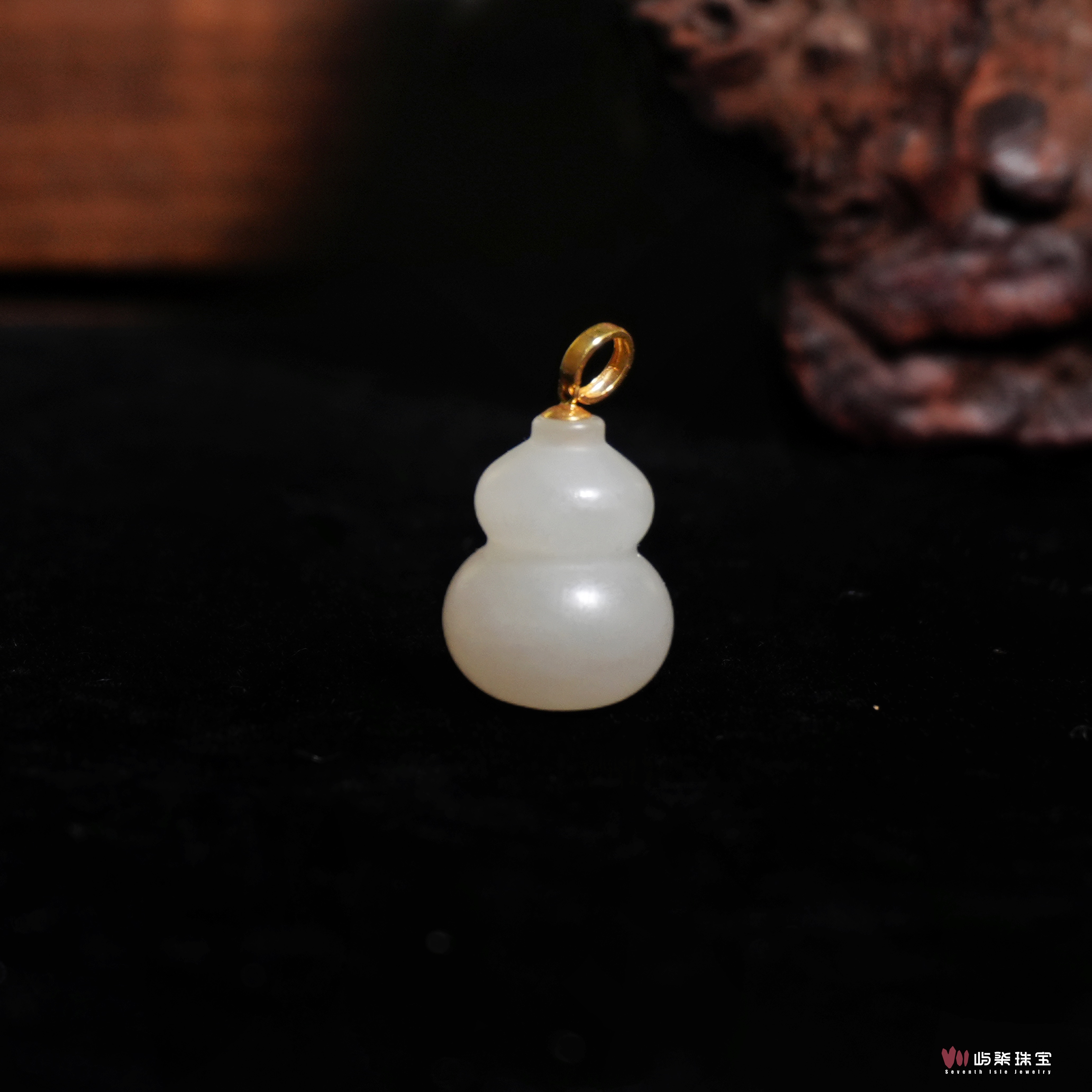 C1440 和田玉18k金镶嵌 和田葫芦18k吊坠19x15