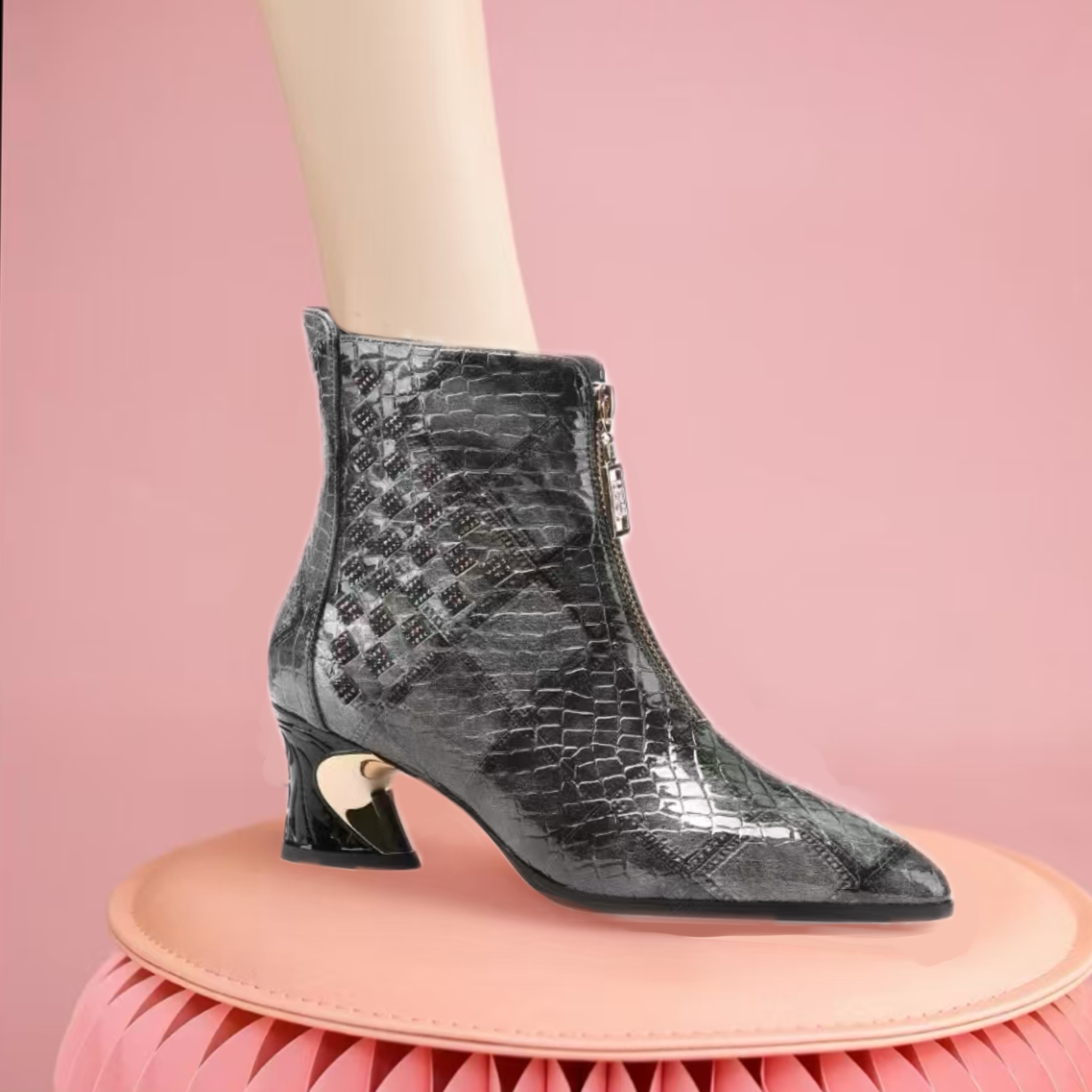 防滑防摔倒去污牛皮保暖绒毛隔冷防寒防雪短靴可软化皮质HY9951