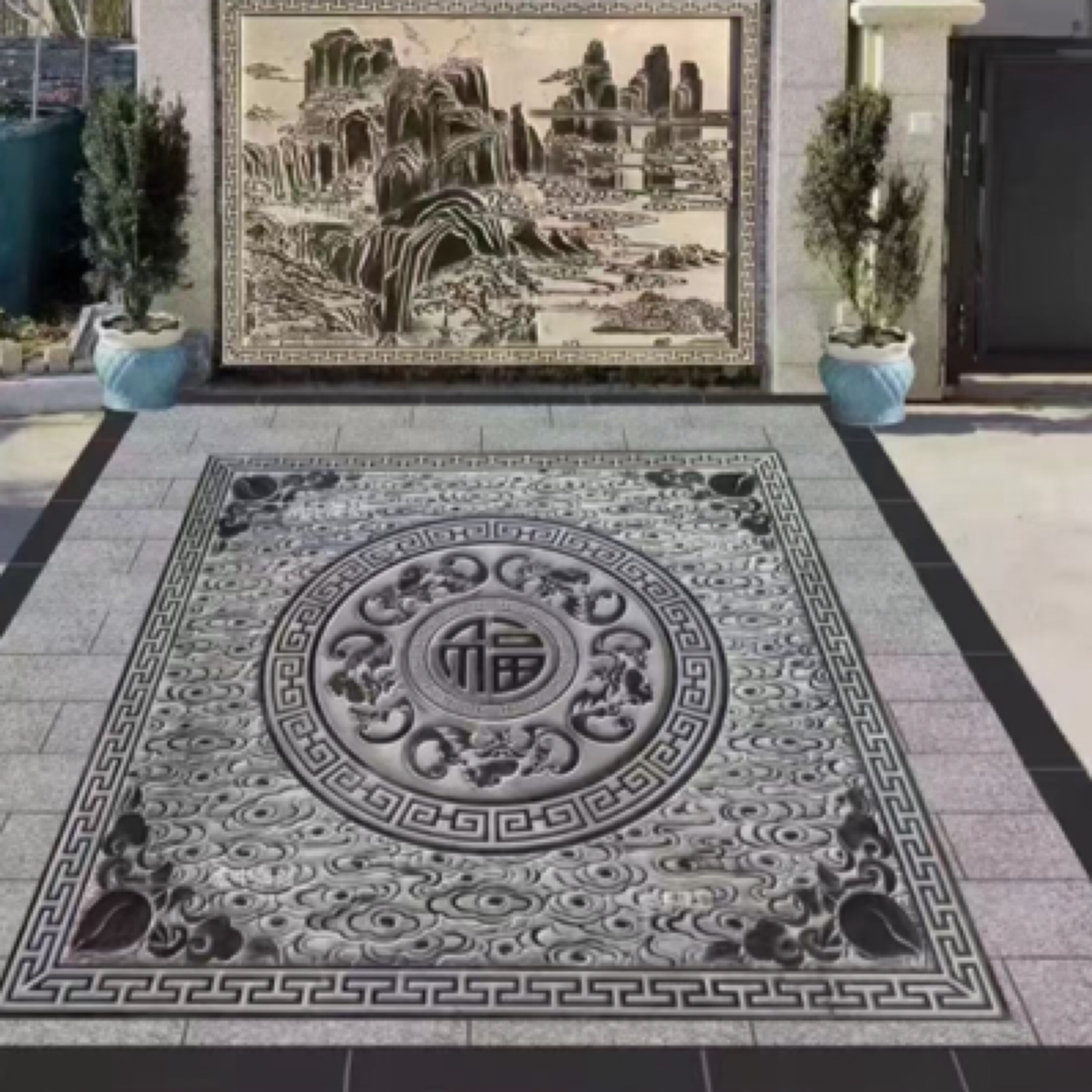 青石浮雕壁画地雕庭院地铺石石牌匾石雕青石壁画影壁墙浮雕地铺石