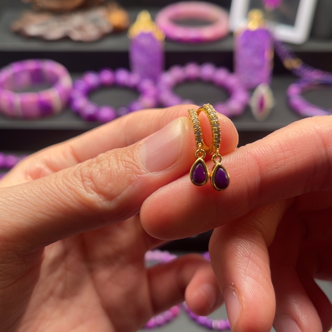 苏纪石（舒俱来）银S925镀金镶嵌耳扣