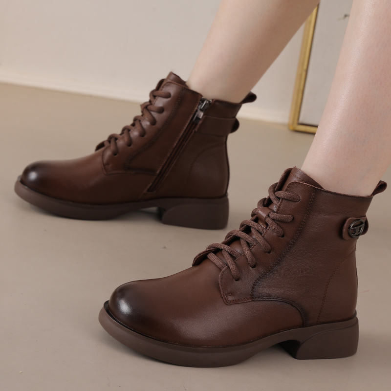 【文鑫专属】保暖马丁靴真皮靴防滑靴子女鞋复古圆头英伦风休闲时尚