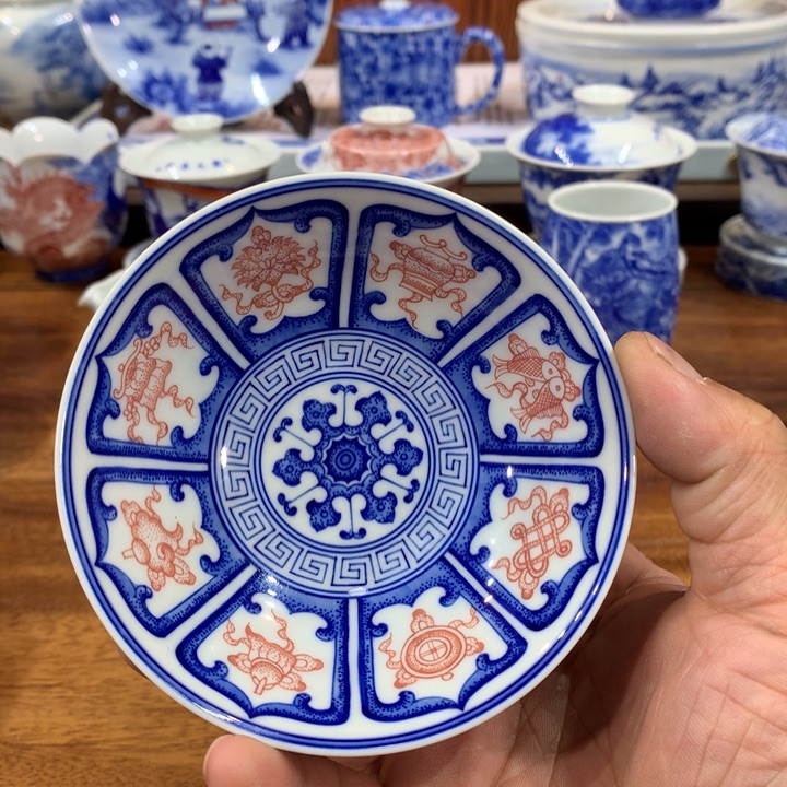 柴窑青花缠枝八宝斗笠