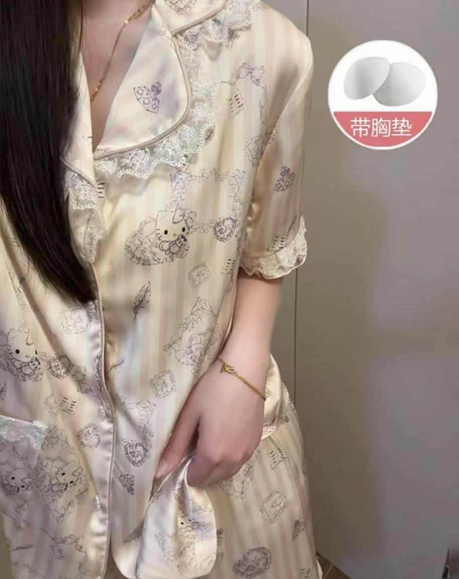 P15（山竹）浪漫蕾丝轻奢修身套装甜美吊带睡衣睡裙