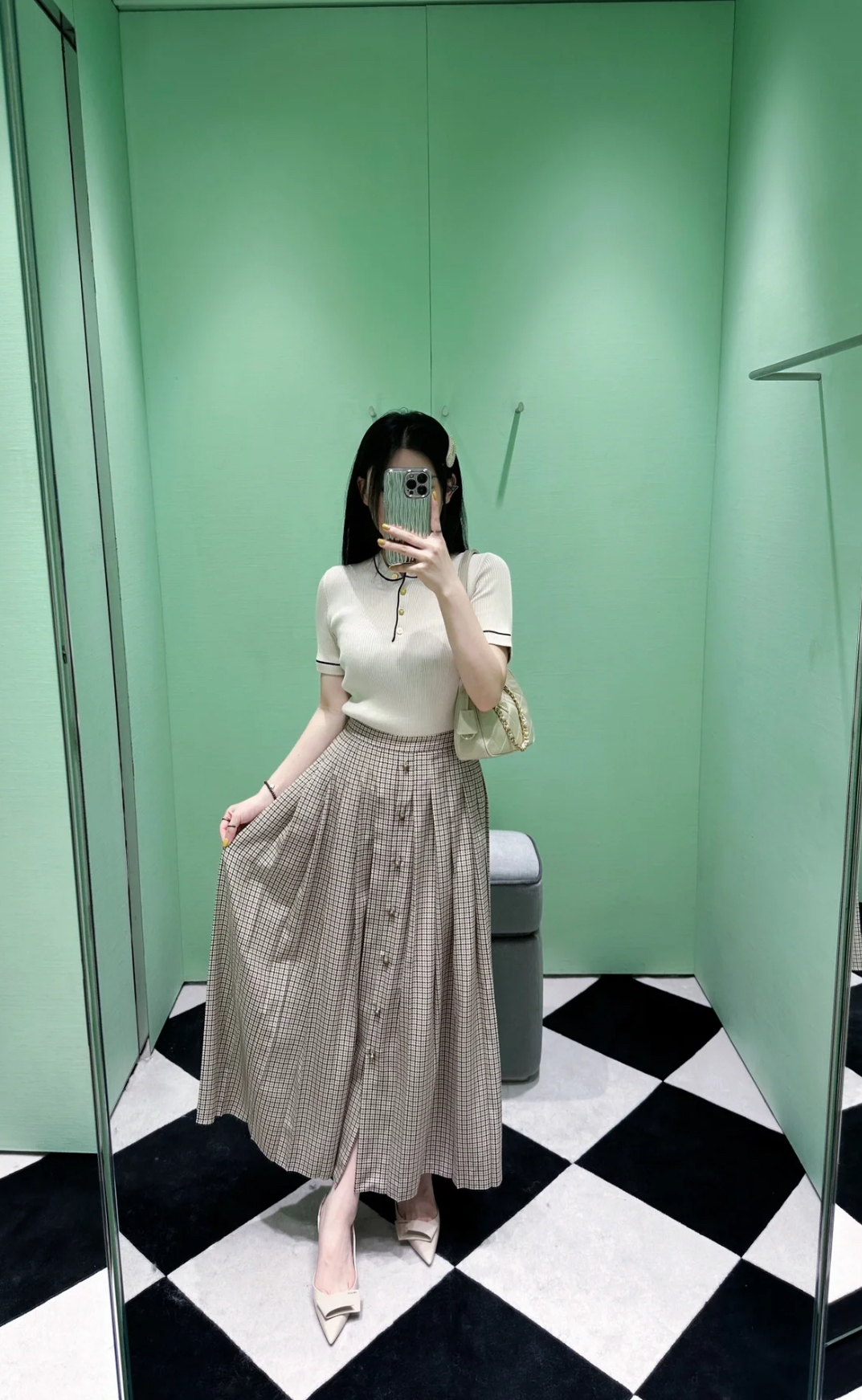 99新 Prada/普拉达 细格子半身裙 40s 01391