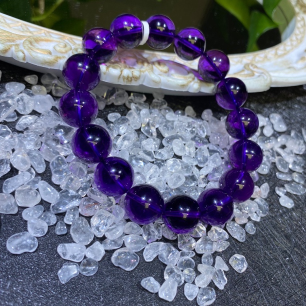 高品质紫水晶透体单圈13mm左右手串