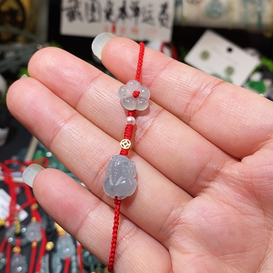 翡翠未镶嵌颈饰貔貅花花红绳15