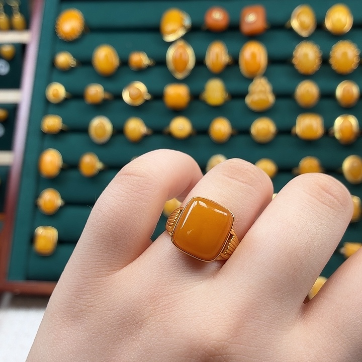 琥珀银S925镶嵌戒指