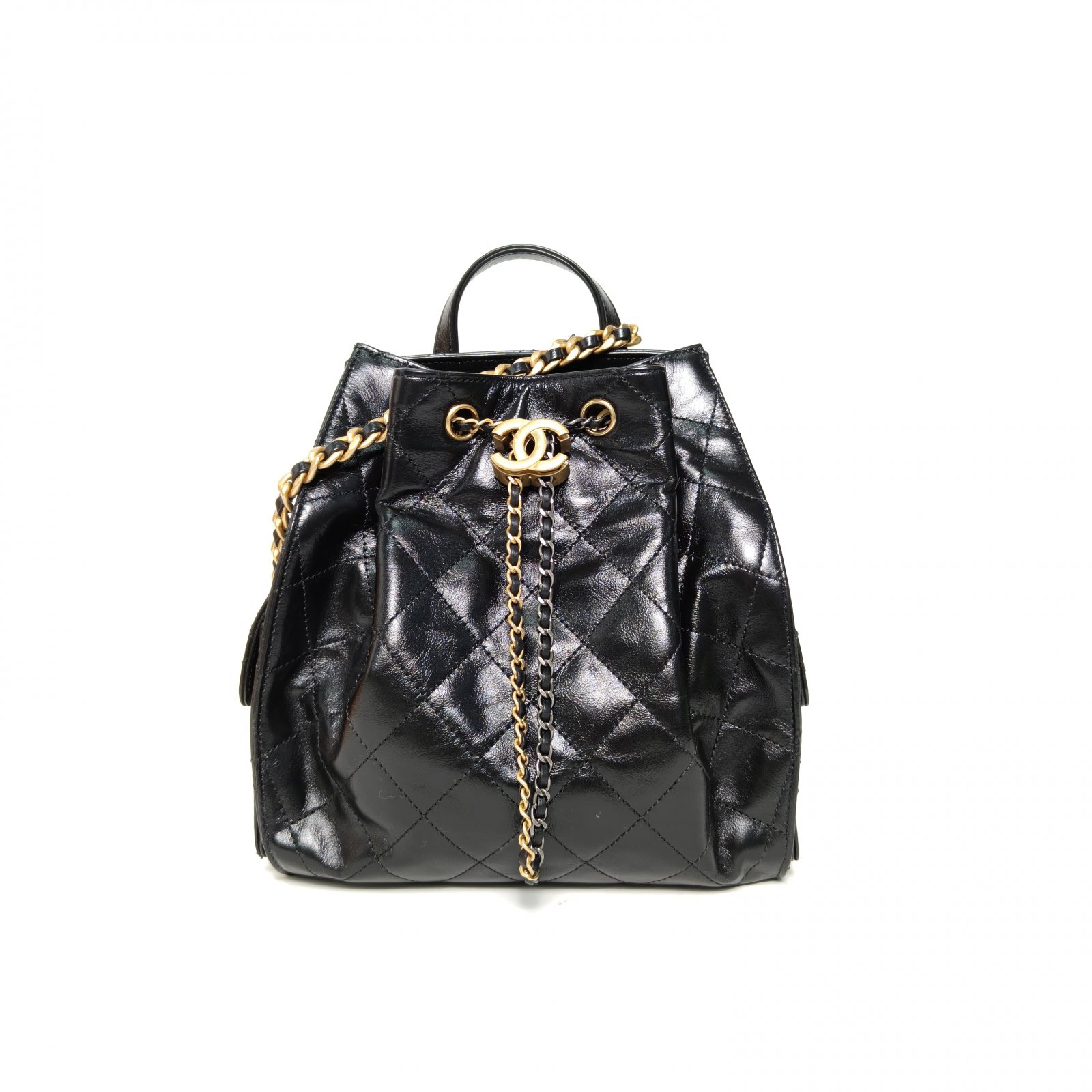 99新 Chanel/香奈儿 小花6枫25 bag 双肩包 23*23 黑色 芯片开 