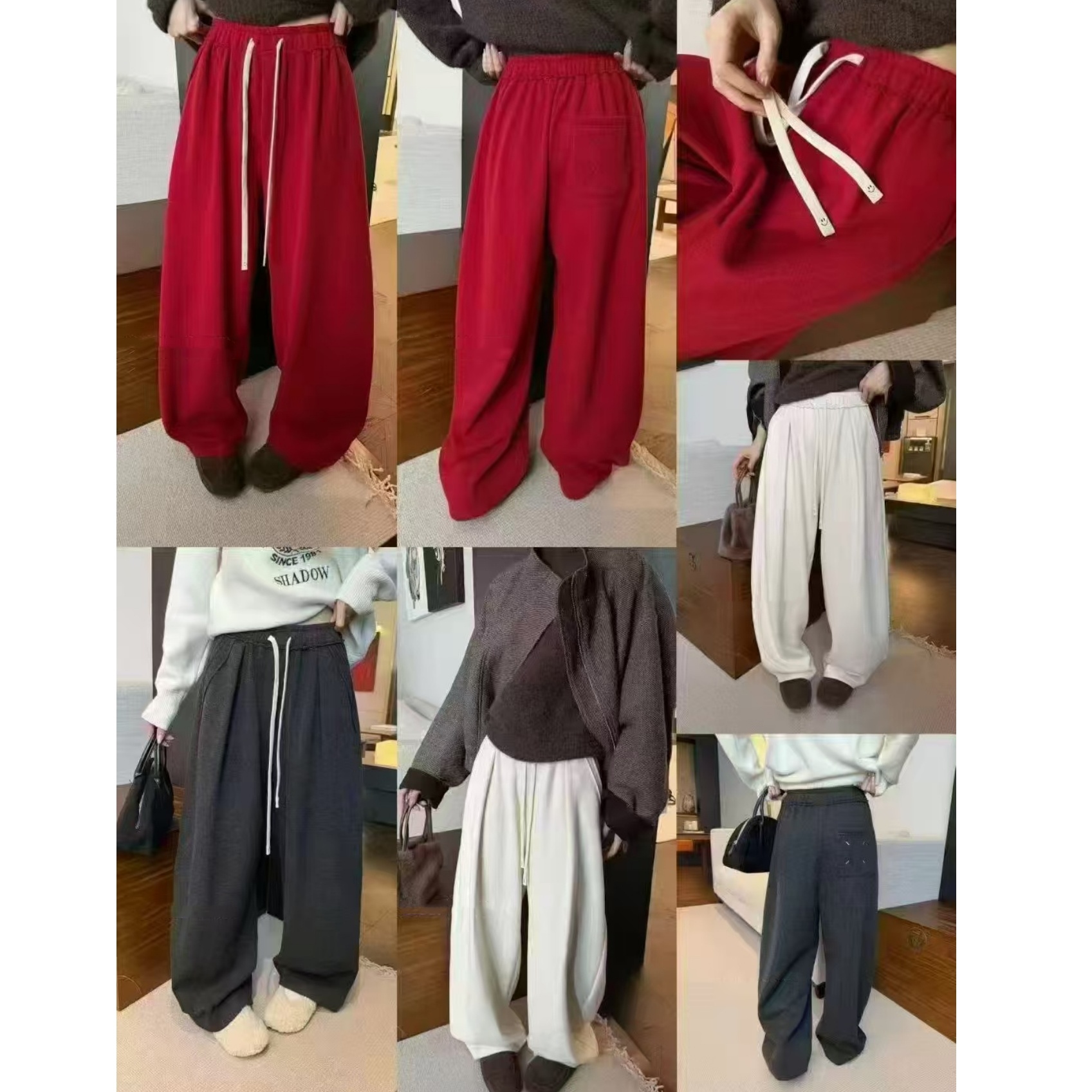 （柚子同款）BEI冬款糯米洋绒裤后点线加绒时尚休闲阔腿裤2388 