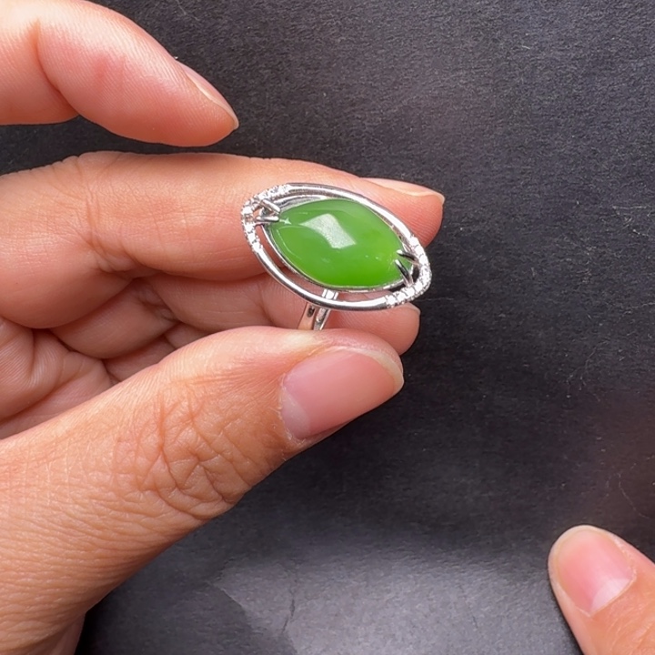 和田玉（碧玉）银S925镶嵌戒指