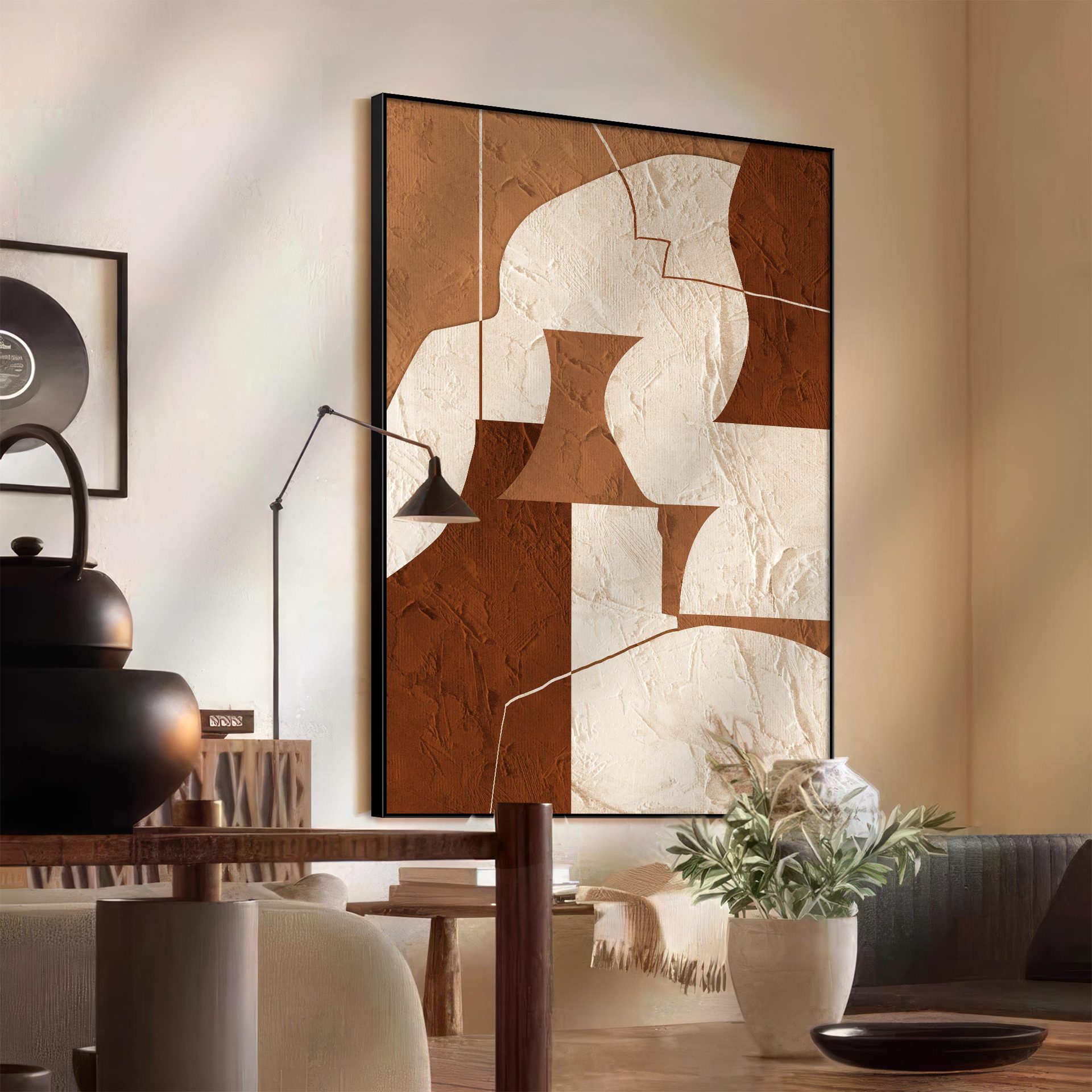 侘寂风客厅装饰画抽象大幅玄关走廊挂画高级感沙发背景墙落地壁画