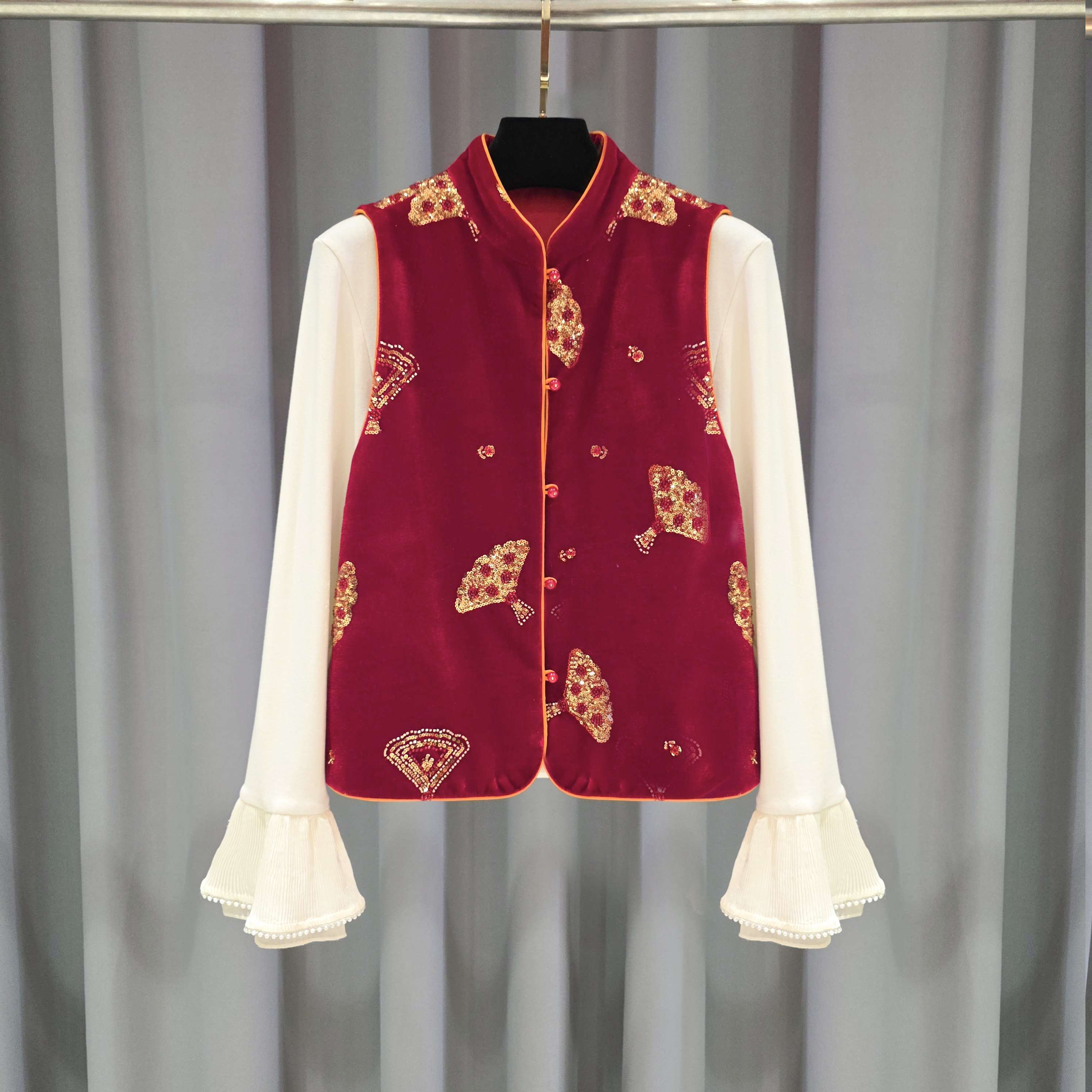 中国风马甲秋冬刺绣立领马夹复古常规马夹纽扣中式厚款女马甲