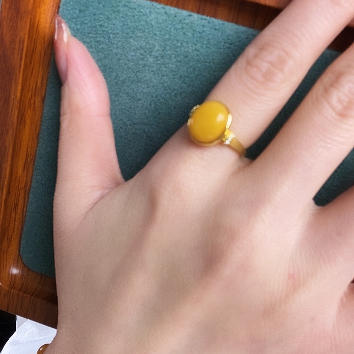 蜜蜡银S925镶嵌戒指戒指