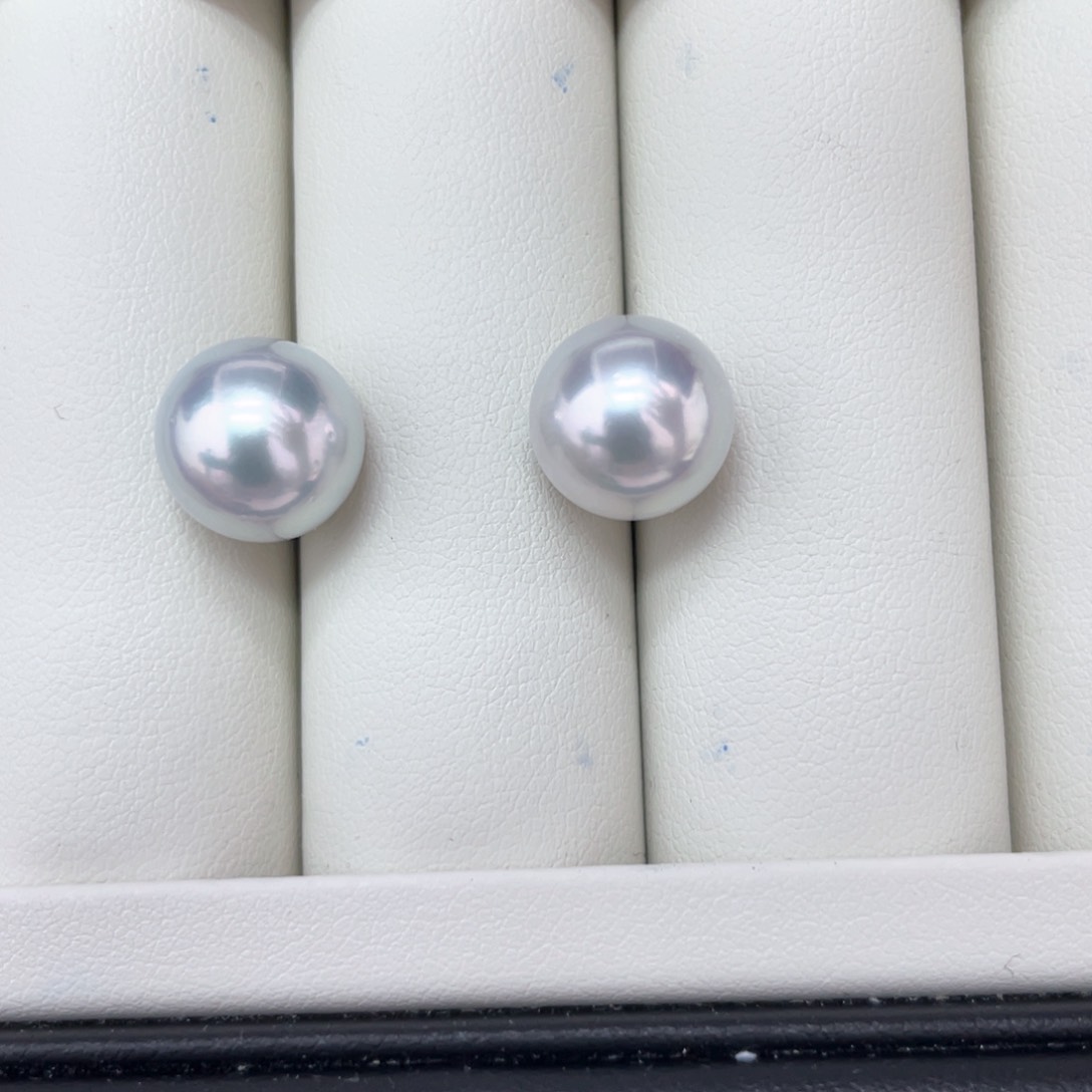 海水珍珠耳饰18K金镶嵌11-12 澳白银蓝极光炫彩