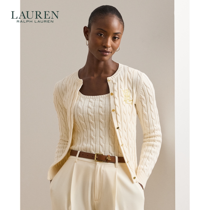 Lauren/拉夫劳伦女装 经典款修身版绞花编结棉针织开襟衫RL61805