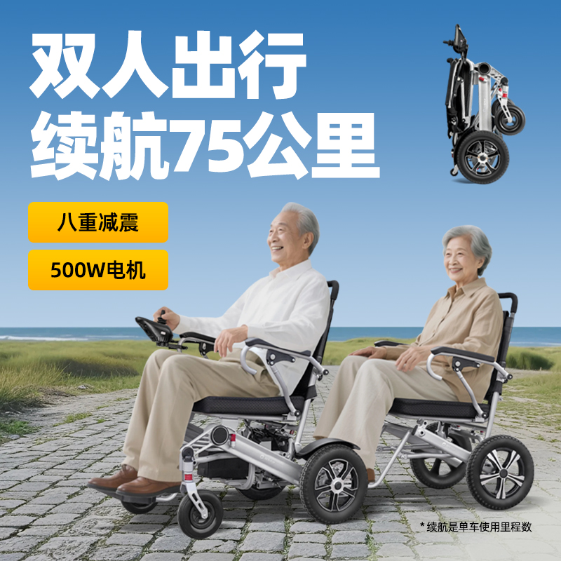 蜂鸟代步双人电动轮椅车蜂鸟代步车老人瘫痪老人残疾人专用智能