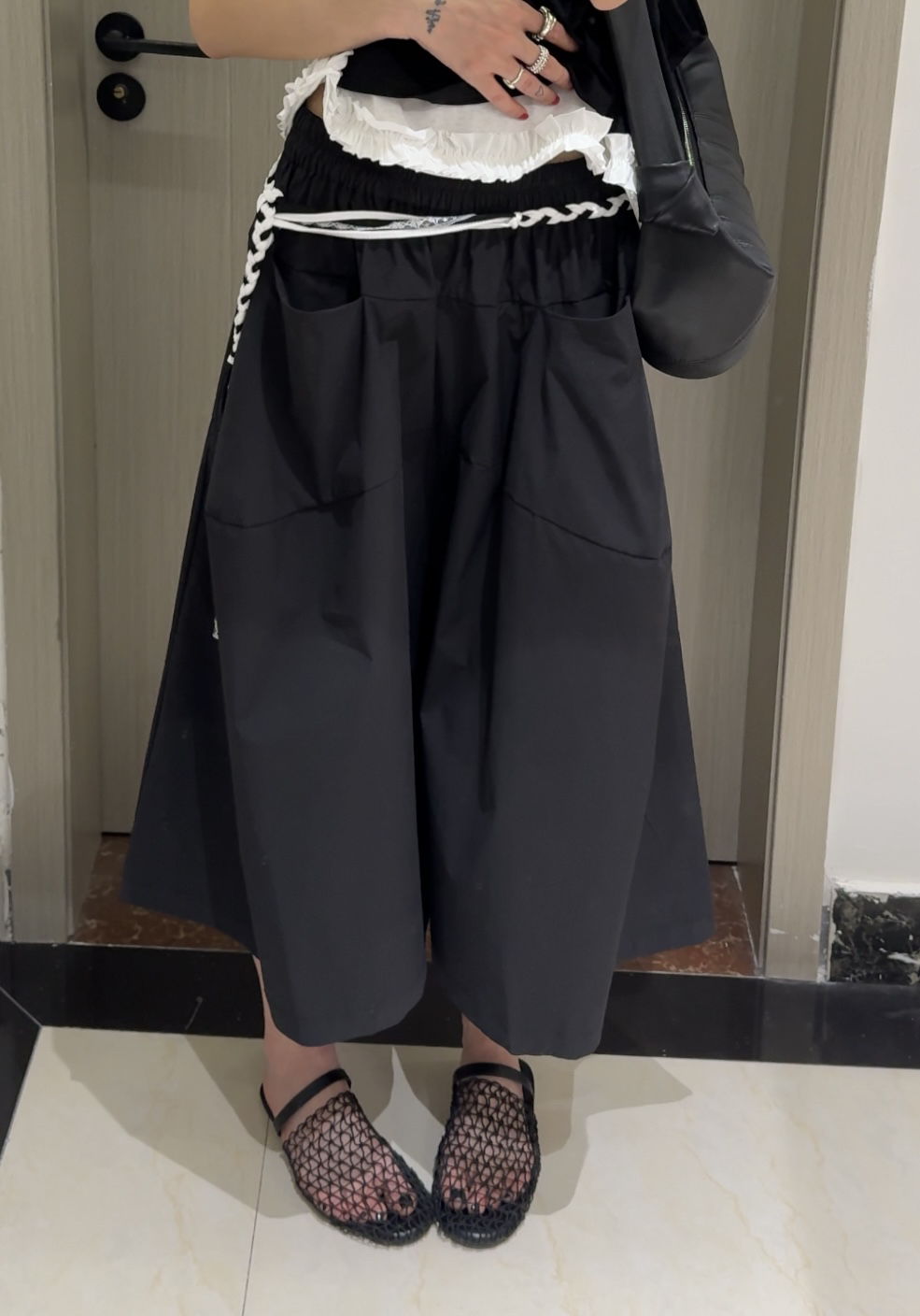 【SSOUHAN】小众设计口袋松紧腰裤裙显瘦百搭休闲