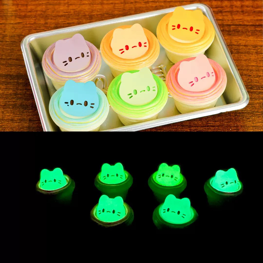 【夜光磨砂猫咪蛋挞】“迟到潮玩”可爱立体卡通手工DIY摆件