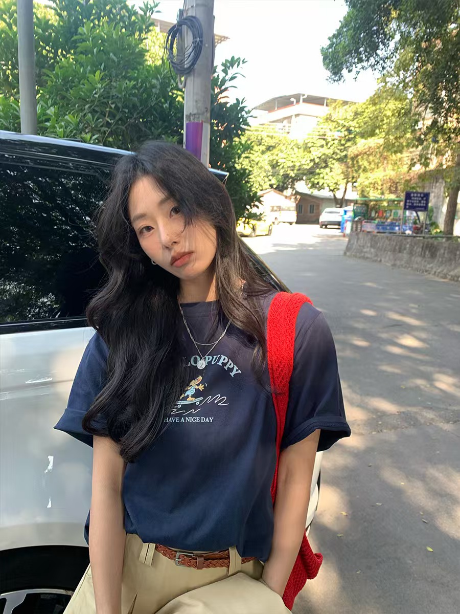 【滑板小狗】夏季纯棉休闲女款字母短袖宽松潮流复古t恤