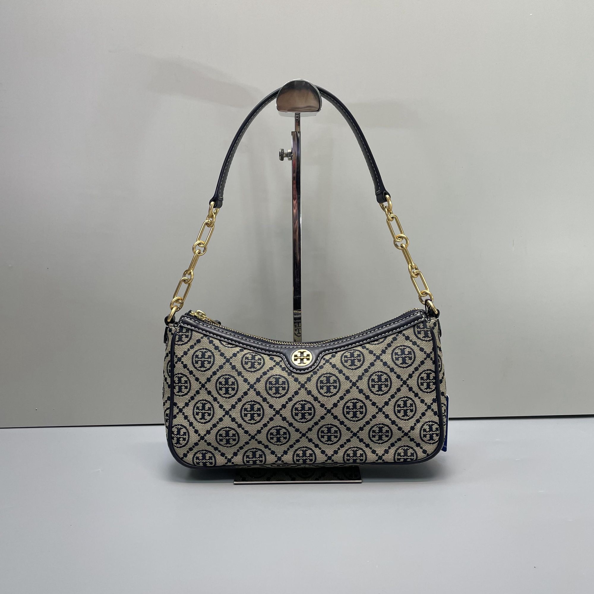 95新 TORY BURCH/汤丽柏琦 蓝拼老花腋下包26*14*6cmD121909