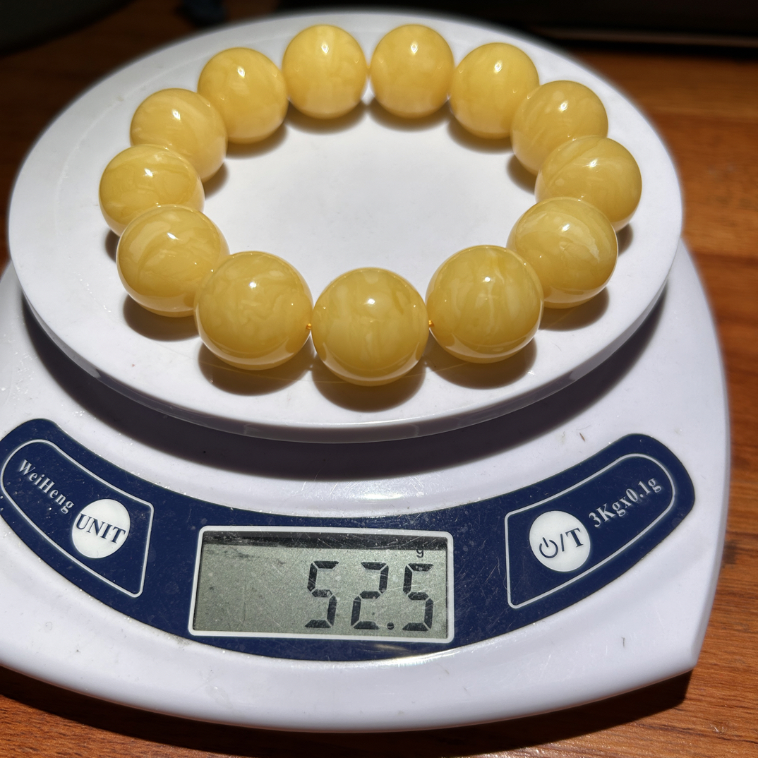 精品无优化无烤色19.2mm以上蜜蜡满蜡大圆珠 同料串 52.5 克