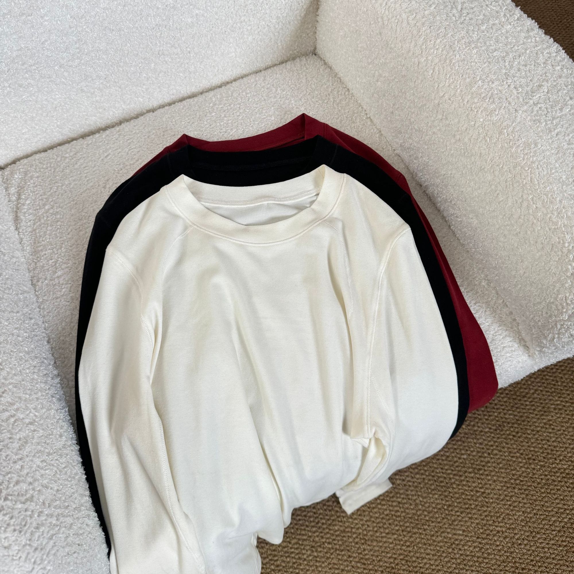 女士拼接打底衫气质简约显瘦上衣秋冬天丝山羊绒保暖长袖基础百搭