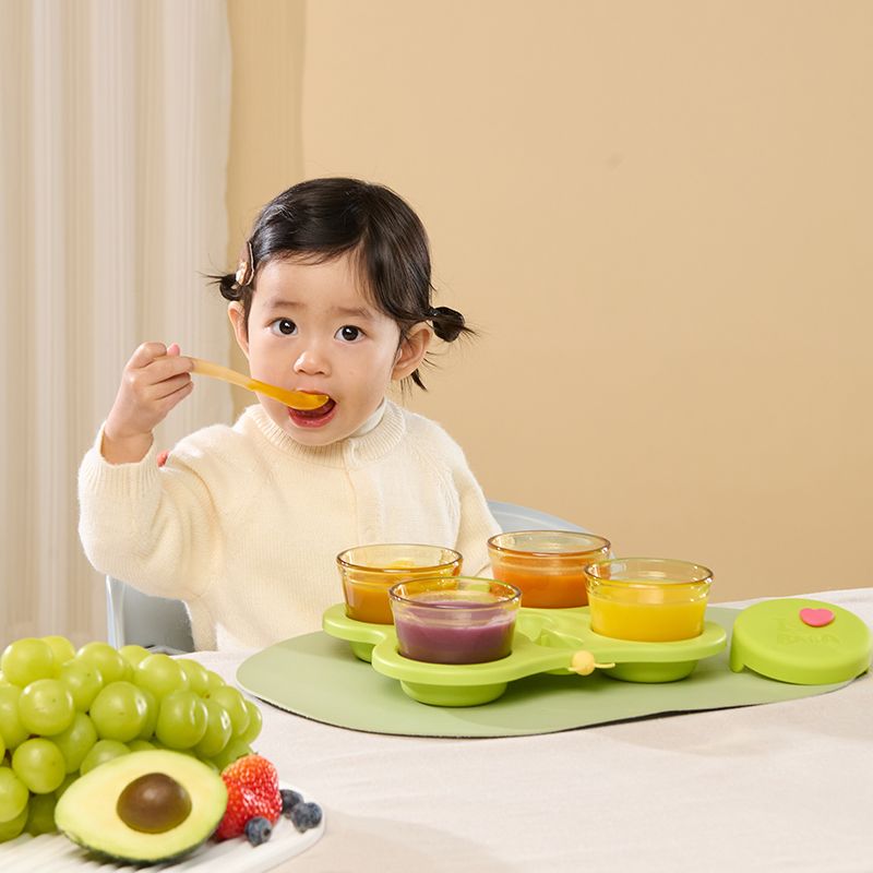 [升级带刻度]软硅胶盖带刻度保鲜盒儿童餐具辅食套装