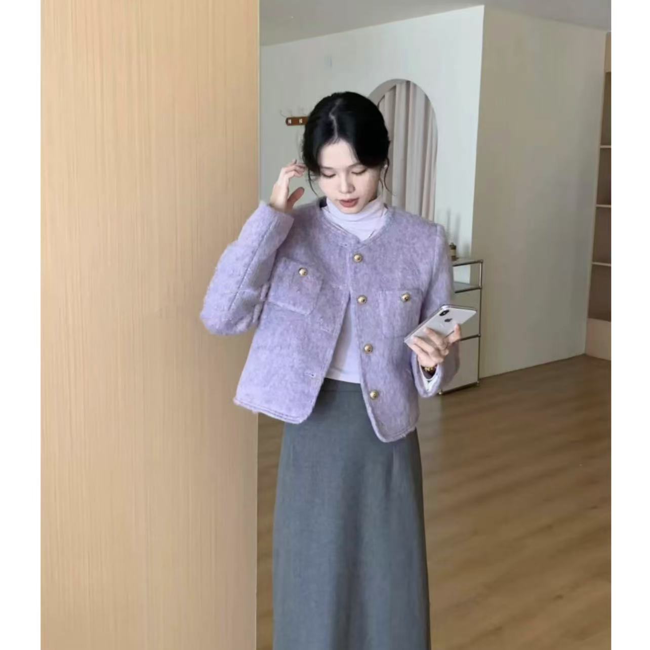 毛流感彩色小香风外套女冬款气质百搭短款2025新款加棉上衣外套