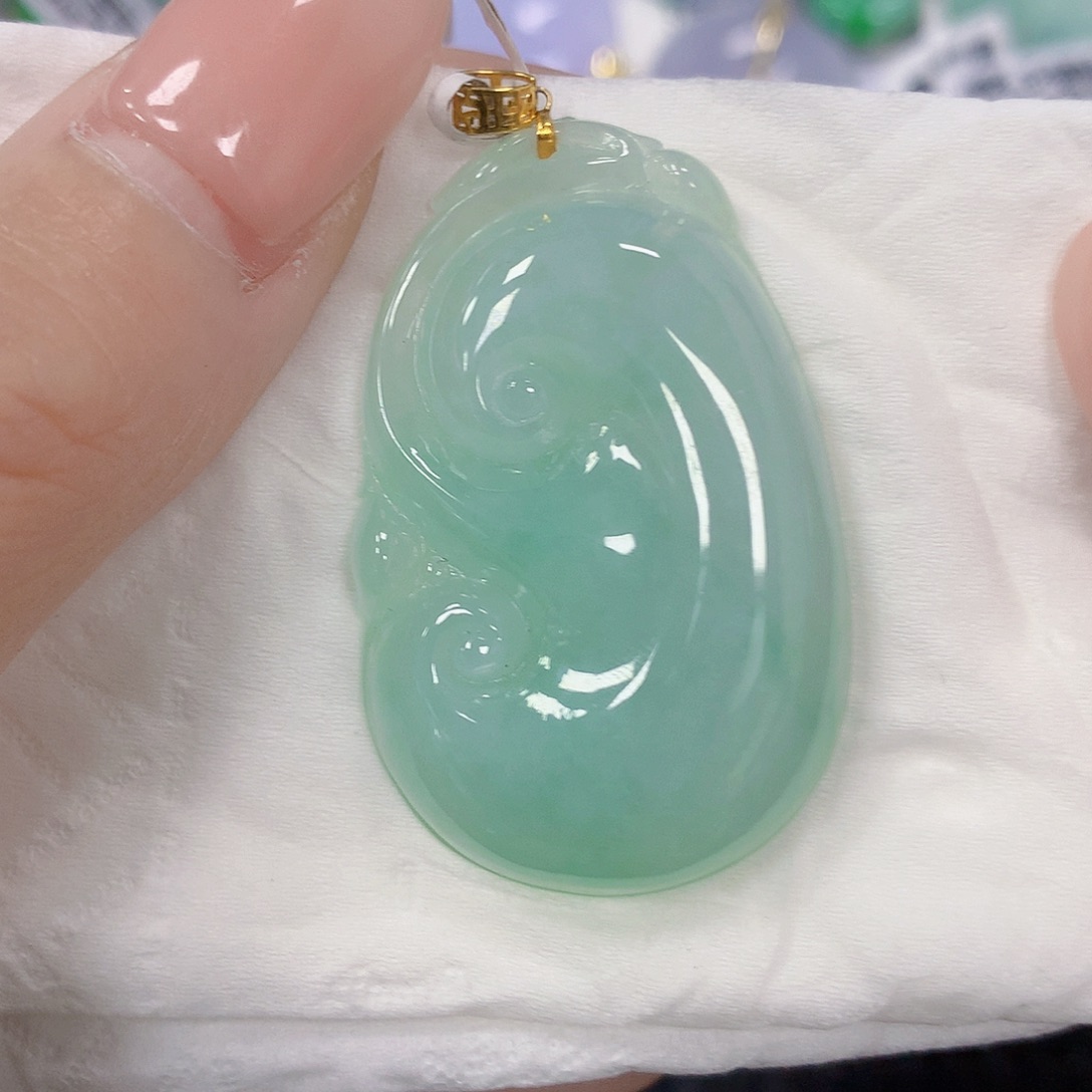 翡翠18K金镶嵌颈饰天然翡翠a货 百元以上9米证书费自理