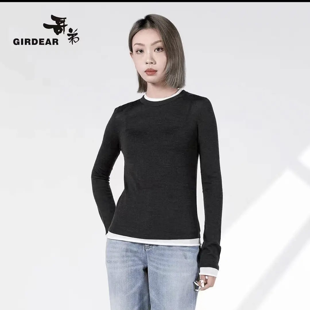 哥弟 假两件拼接长袖羊毛针织衫1399763