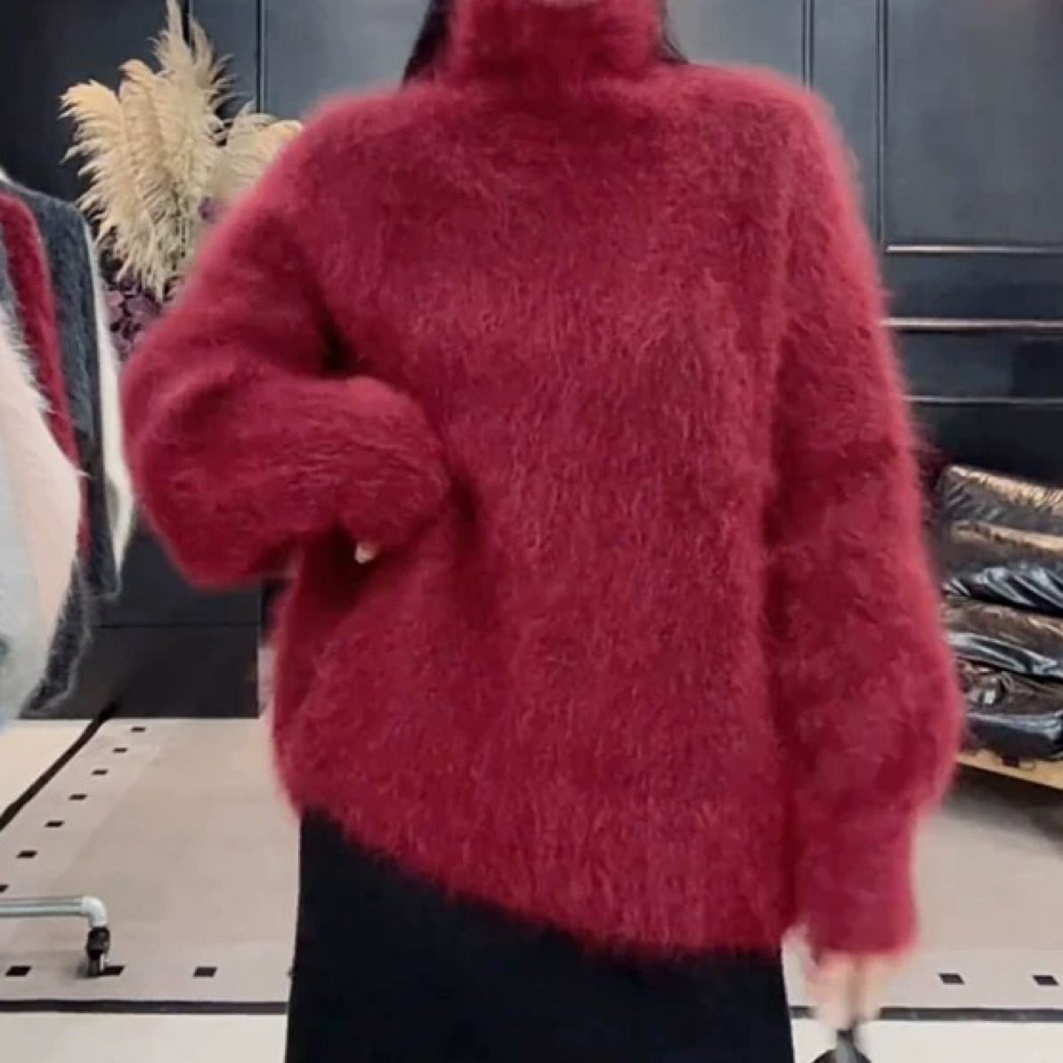 〔长拉毛～高领花纱〕〔不可机洗〕韩系长拉毛花纱高领针织上衣