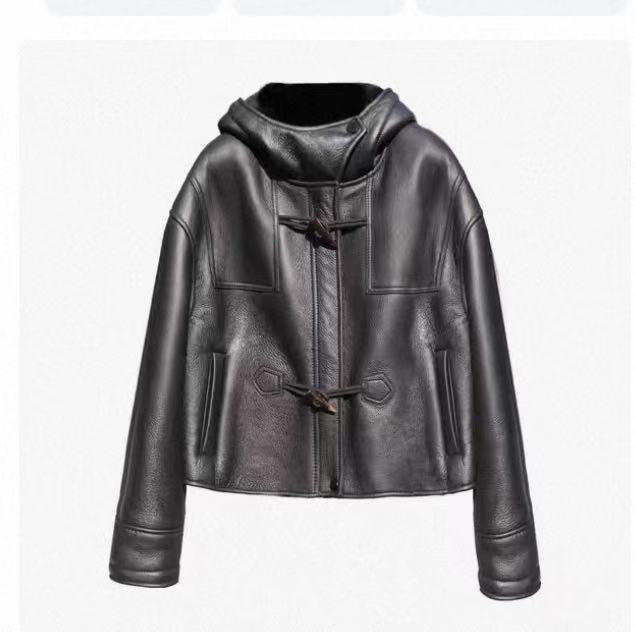 欧货连帽外套女绵羊皮绵羊毛衣2025新款真皮休闲显瘦皮草短夹克