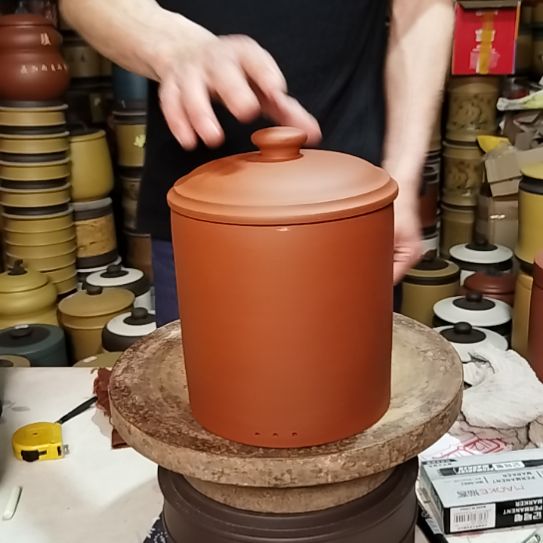 紫砂茶叶罐天*中号紫砂豆芽罐红