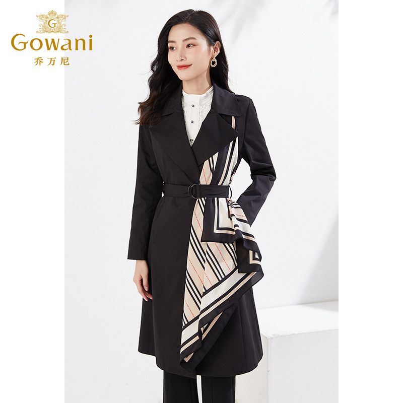 乔万尼商场同款风衣中长款春带丝巾设计感收腰外套EI3A176501
