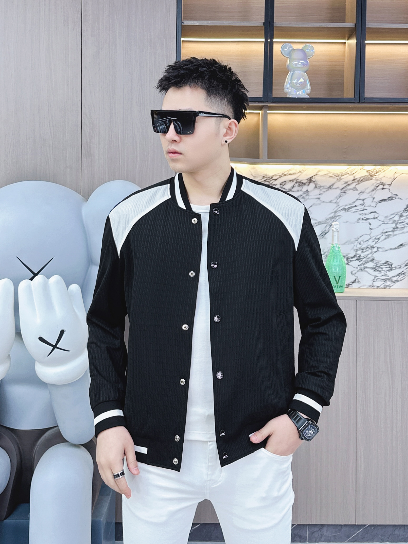 2025男士春季新款时尚休闲个性潮流拼色时尚百搭棒球领夹克外套