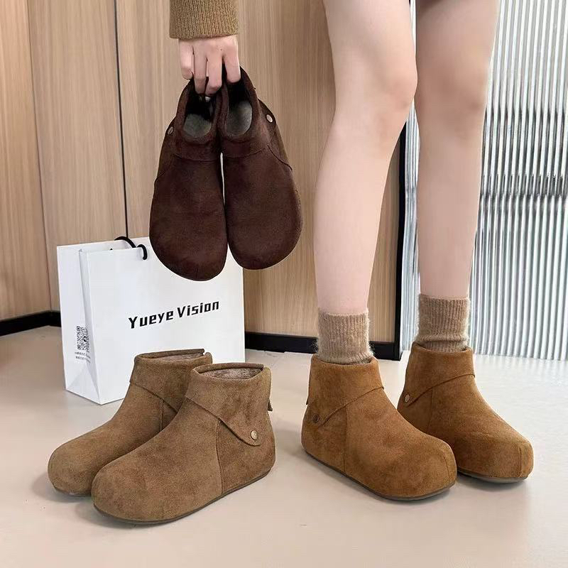 加绒马丁靴2025新款女韩版厚底女鞋圆头马丁靴英伦风中筒 9015